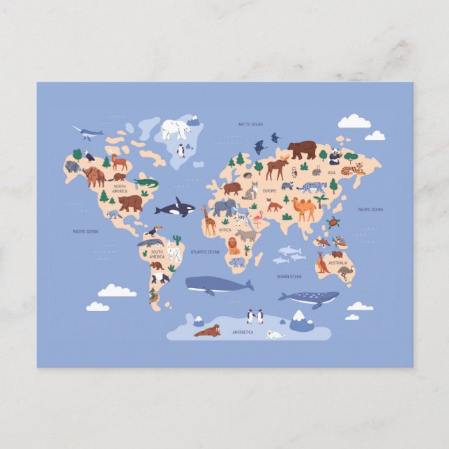 carte du monde pour enfants avec animaux (Devant)