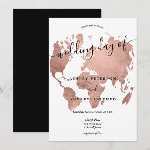 Carte du monde rose feuille d'or chic script maria