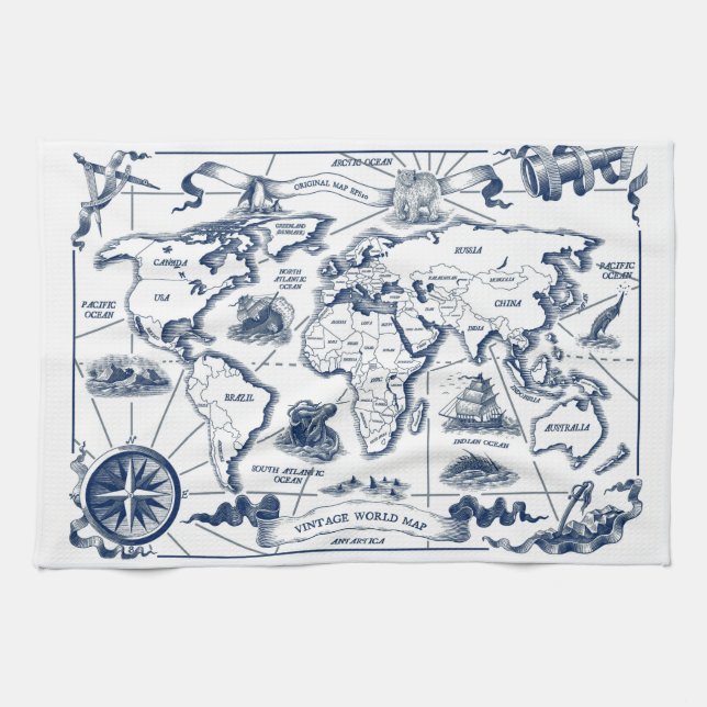 Carte du monde Serviette de cuisine (Horizontal)