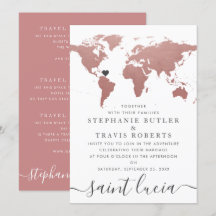 Carte du monde thème voyage mariage rose gold