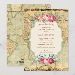 Carte du monde vintage Roses L'aventure Attend