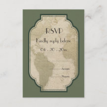 Carte du monde vintage voyage thème mariage RSVP
