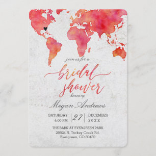 Carte du monde Watercolor Invitation de douche nup