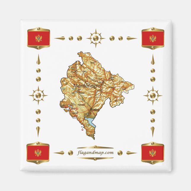 Carte du Monténégro + Magnet des drapeaux (Devant)