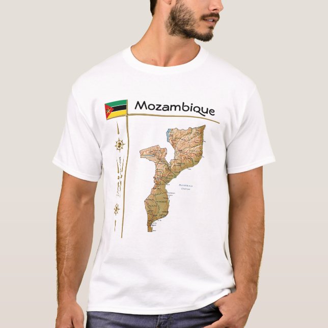 Carte du Mozambique + Drapeau + Titre T-shirt (Devant)
