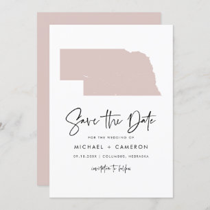 Carte du Nebraska rose pâle minimaliste Mariage de