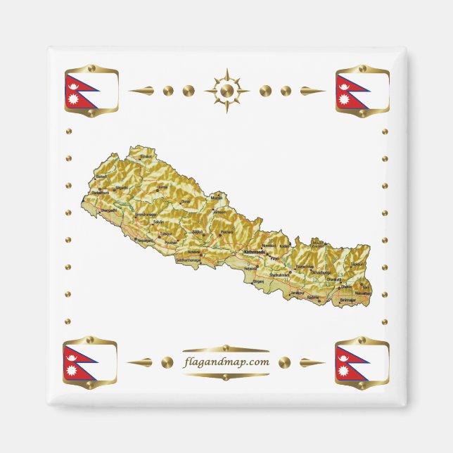 Carte du Népal + Magnet des drapeaux (Devant)