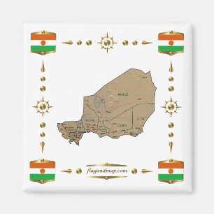 Carte du Niger + drapeaux Magnet