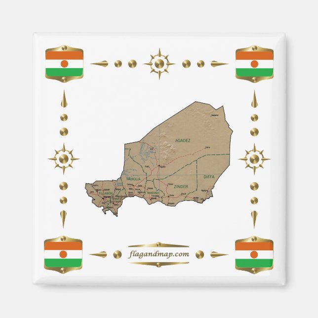 Carte du Niger + Magnet des drapeaux (Devant)