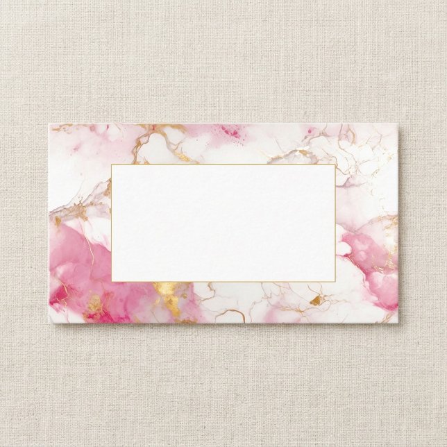 Carte du nom d'hôte en marbre blanc et or (White and gold marble guest name place card.)