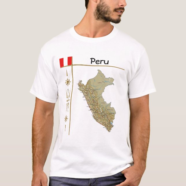 Carte du Pérou + Drapeau + Titre T-shirt (Devant)