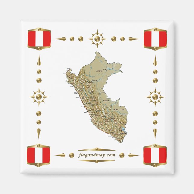Carte du Pérou + Magnet des drapeaux (Devant)