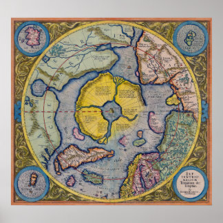 Carte du pôle Nord du 16e siècle Mercator - Poster