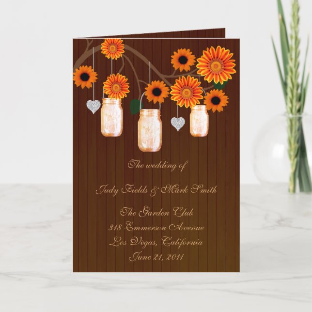 Carte du programme Country Rustic Orange Mason Jar (Devant)