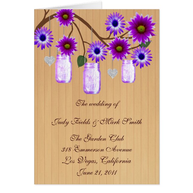 Carte du programme Country Rustic Purple Mason Jar (Devant)