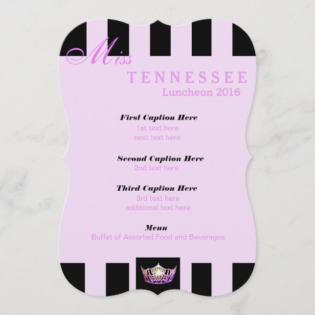 Carte du programme de déjeuner Miss America Black  (Devant)