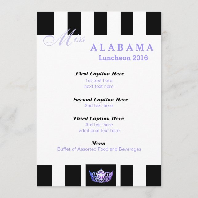 Carte du programme de déjeuner Miss America Black  (Devant)
