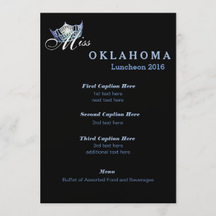 Carte du programme de déjeuner Miss America Black