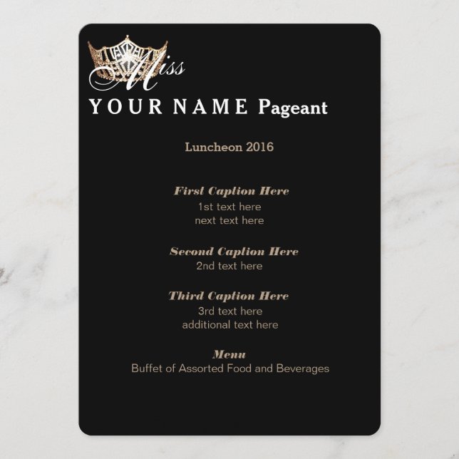Carte du programme de déjeuner Miss America Gold C (Devant)