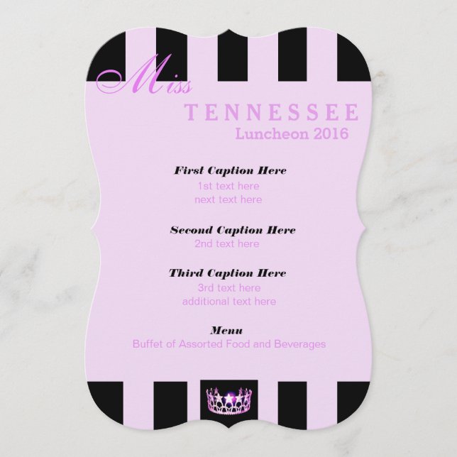 Carte du programme de déjeuner Miss USA Orchid Bla (Devant)