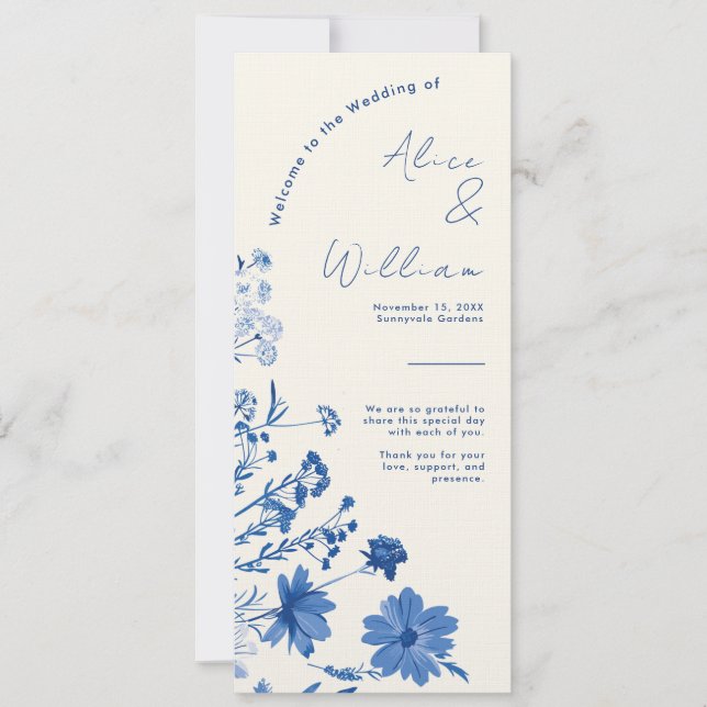 Carte du programme de mariage bleu rustique (Devant)