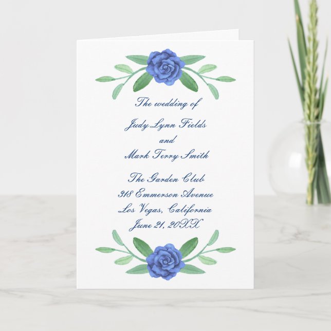 Carte du programme de mariage Blue Floral Foliage (Devant)