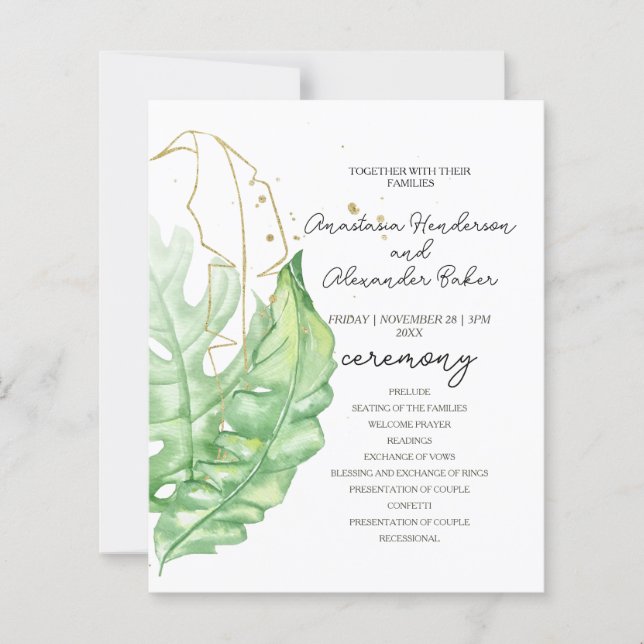 Carte du programme de mariage budgétaire. (Devant)