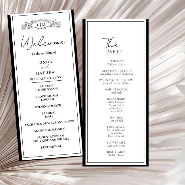 Carte du programme de mariage chic pour l'écusson  (Créateur téléchargé)