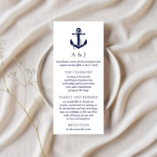 Carte du programme de mariage d'Ancres nautiques