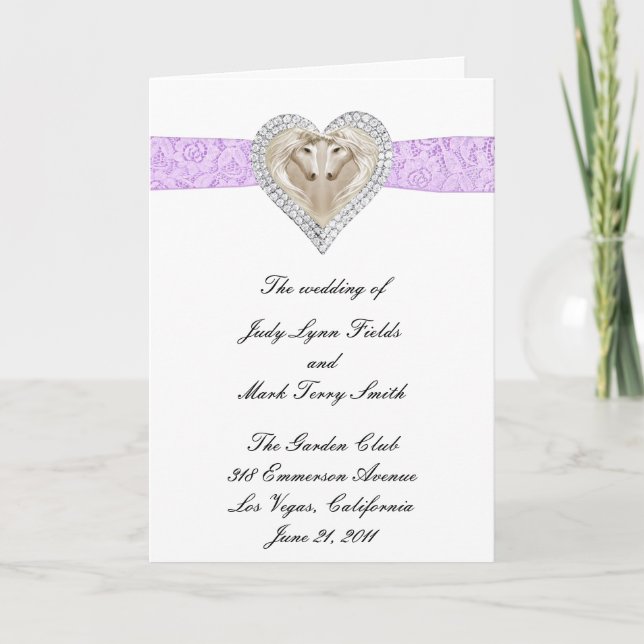 Carte du programme de mariage de dentelle violette (Devant)