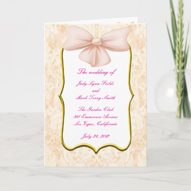 Carte du programme de mariage de la cordes roses (Devant)