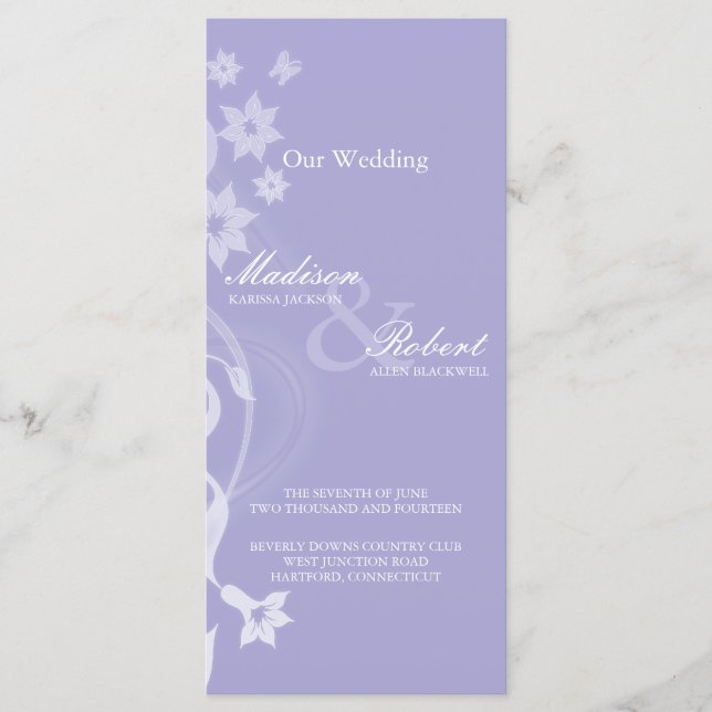 Carte du programme de mariage de la succursale de  (Devant)