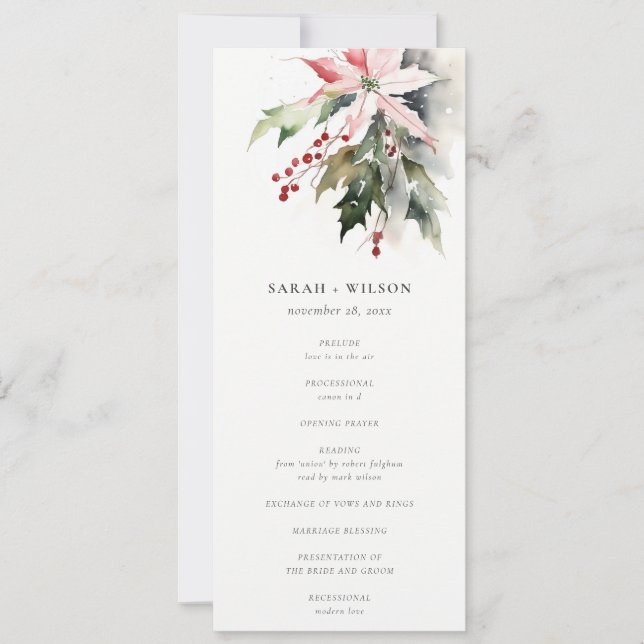Carte du programme de mariage des baies de Poinset (Devant)