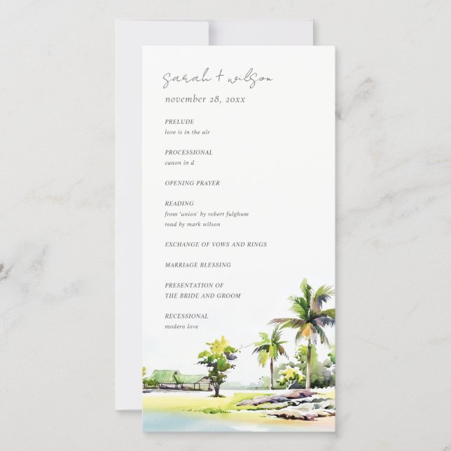 Carte du programme de mariage des palmiers côtiers (Devant)