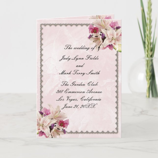 Carte du programme de mariage en marbre rose blanc (Devant)