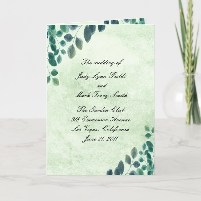 Carte du programme de mariage Feuille Eucalyptus c (Devant)