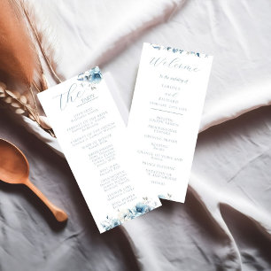 Carte du programme de mariage floral Dusty Blue Bl