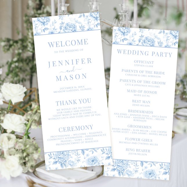 Carte du programme de mariage floral Porcelaine bl (Créateur téléchargé)