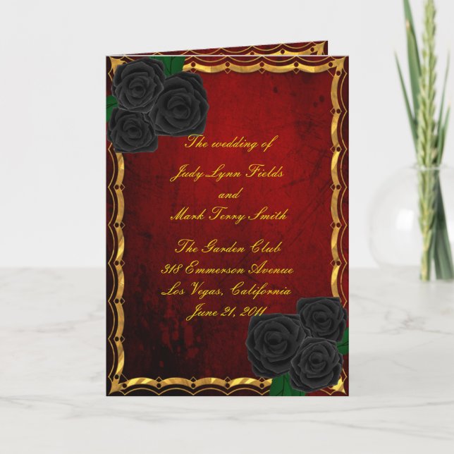 Carte du programme de mariage gothique Rose de san (Devant)