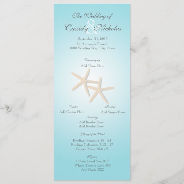 Carte du programme de mariage Ocean Starfish (Devant)