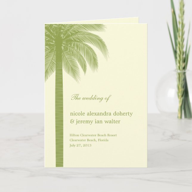 Carte du programme de mariage Palm Beach - Vert (Devant)
