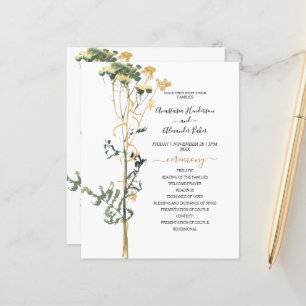 Carte du programme de mariage rustique à l'aquarel
