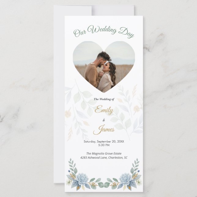 Carte du programme de mariage Sage Green Floral Wa (Devant)