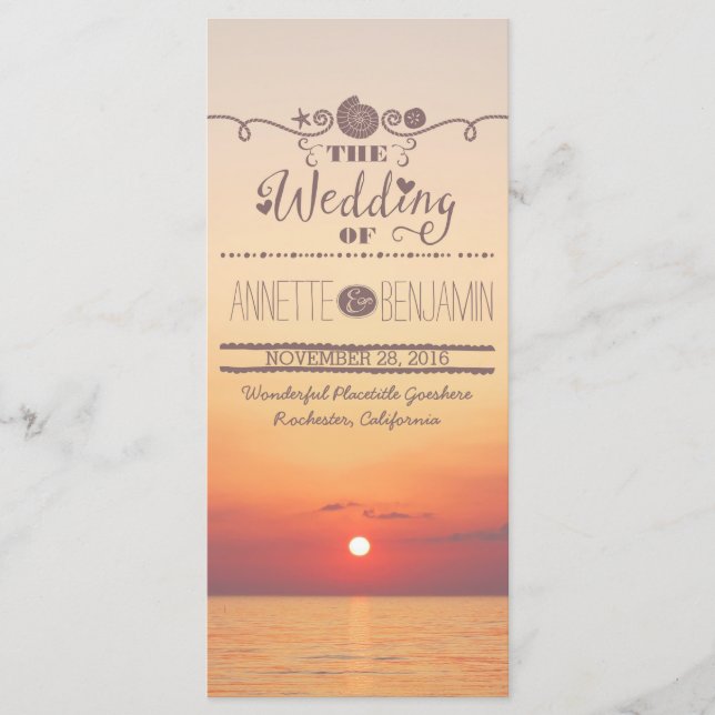 Carte du programme de mariage sur la plage (Devant)