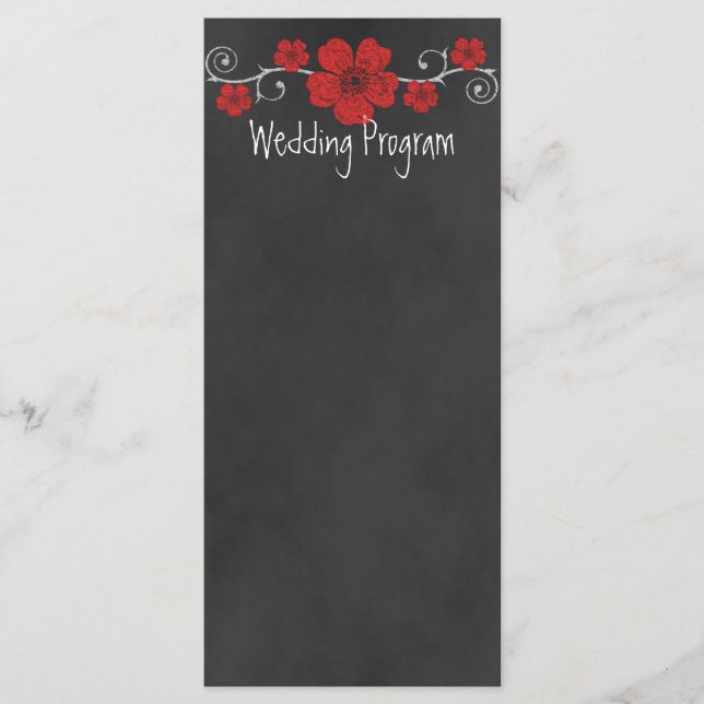 Carte du programme de mariage Wild Red Roses Chalk (Devant)