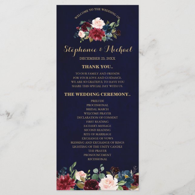 Carte du programme Floral Rustic Boho de la Marine (Devant)