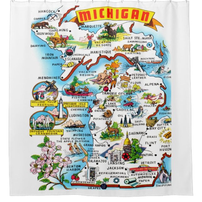 Carte du rideau de douche du Michigan (Devant)