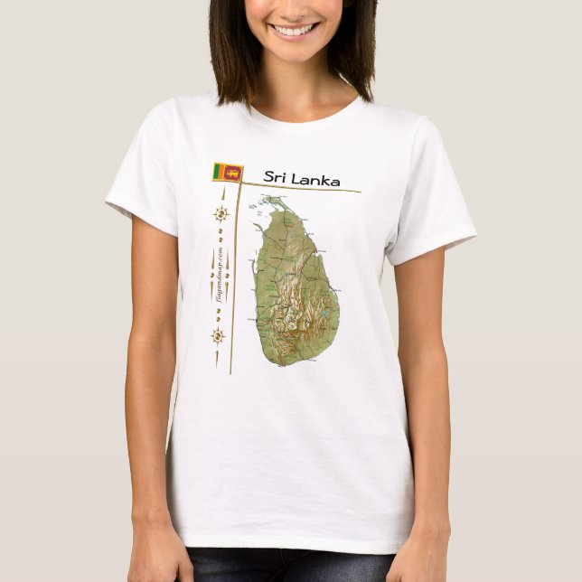 Carte du Sri Lanka + Drapeau + Titre T-shirt (Devant)
