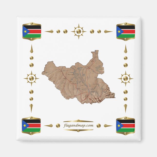 Carte du Sud-Soudan + Magnet des drapeaux (Devant)