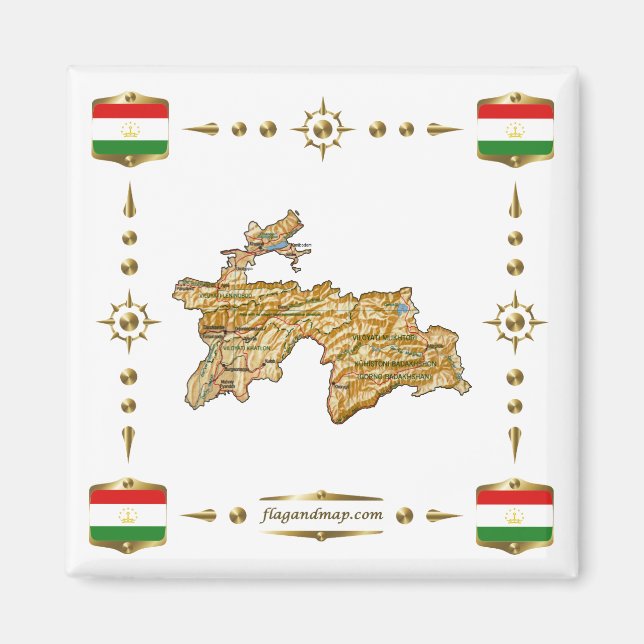 Carte du Tadjikistan + Magnet des drapeaux (Devant)